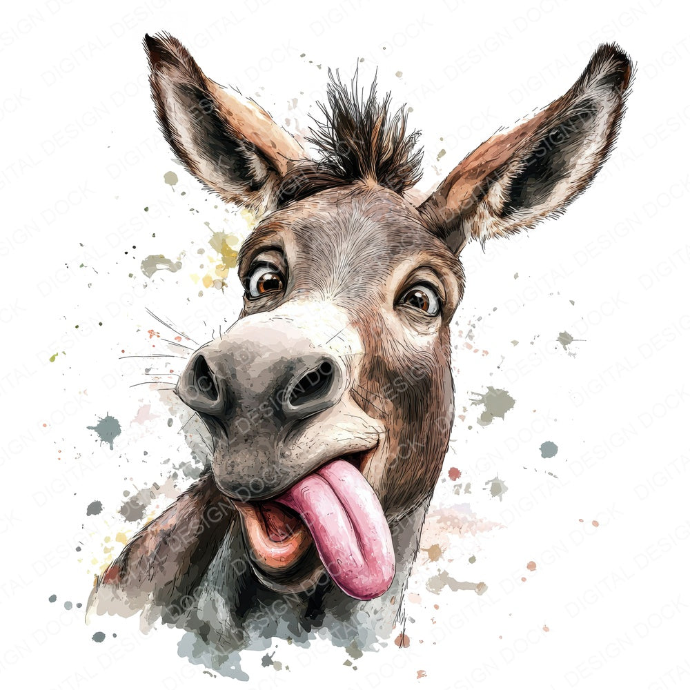 Donkey Tongue Out fussy cut sheet in US Letter format showing all 12 designs on one printable page