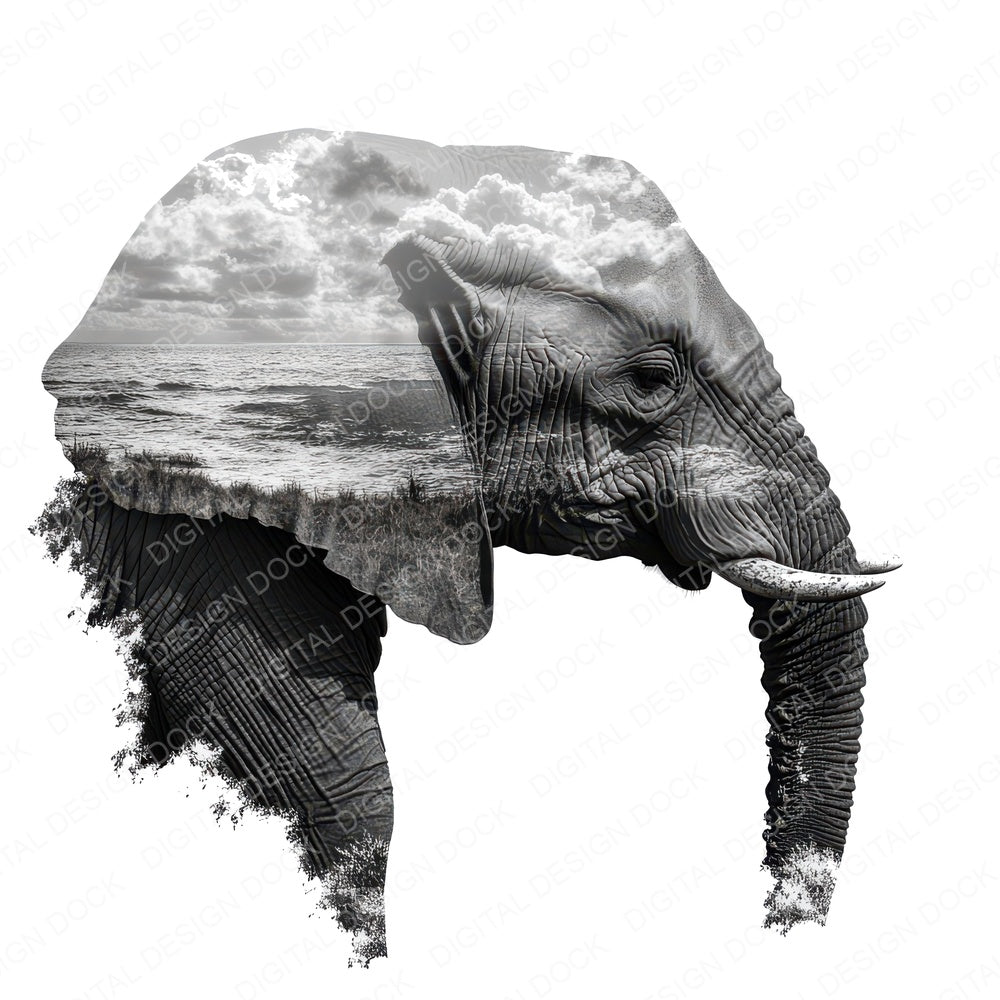 Double Exposure Elephant fussy cut sheet in US Letter format showing all 12 designs on one printable page