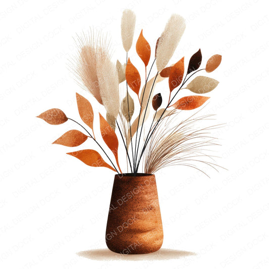 Dried Leaves Vase fussy cut sheet in US Letter format showing all 12 designs on one printable page