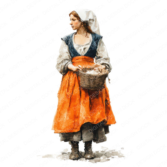 Dutch Woman in Traditional Dress Clipart Set (DDD012248)
