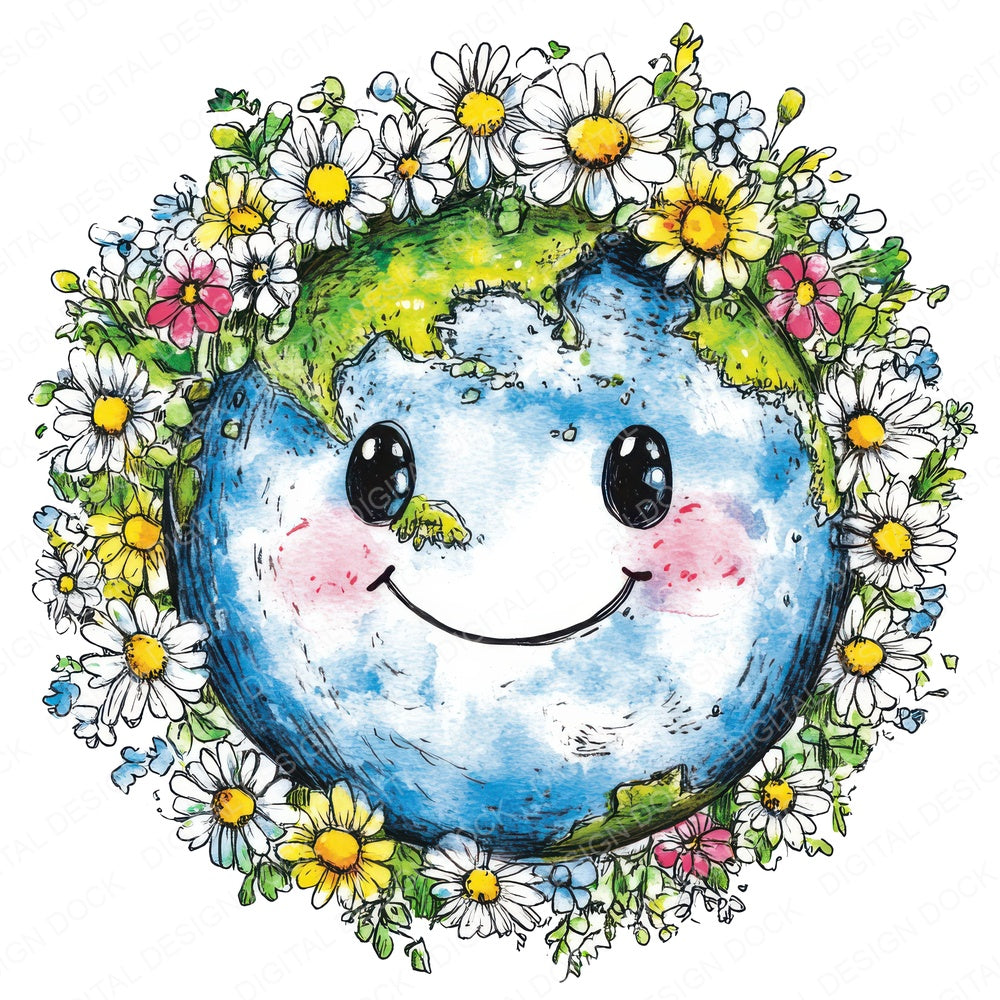 Earth Face with Floral Crown fussy cut sheet in US Letter format showing all 12 designs on one printable page