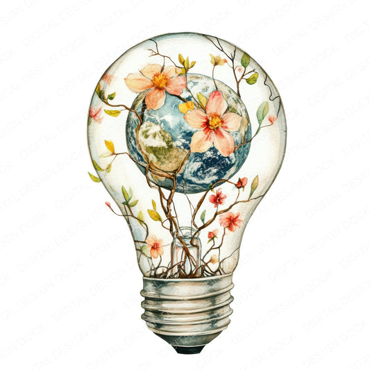 Earth in Floral Lightbulb fussy cut sheet in US Letter format showing all 12 designs on one printable page