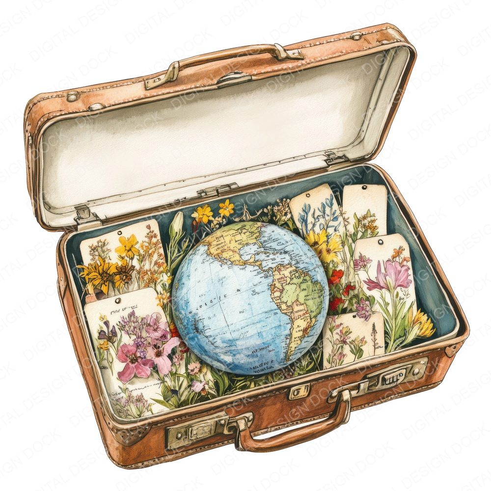 Earth in Vintage Suitcase Clipart Set (DDD005144)