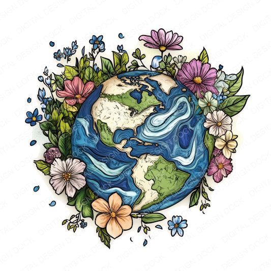 Earth with Blooming Continents fussy cut sheet in US Letter format showing all 12 designs on one printable page