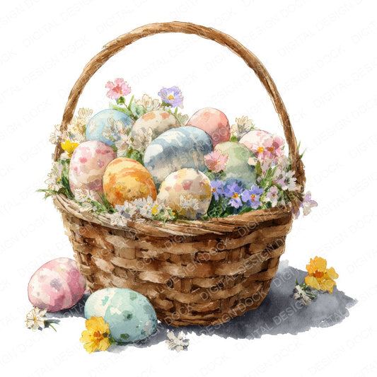 Easter Egg Basket B fussy cut sheet in US Letter format showing all 12 designs on one printable page
