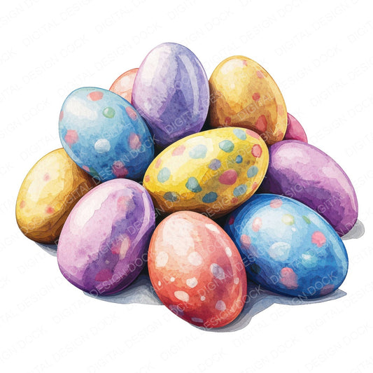 Easter Egg Pile fussy cut sheet in US Letter format showing all 12 designs on one printable page