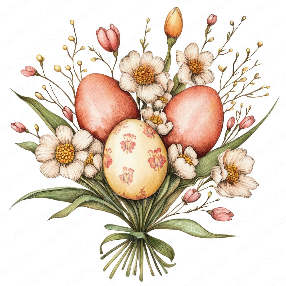 Easter Egg Spring Bouquet fussy cut sheet in US Letter format showing all 12 designs on one printable page