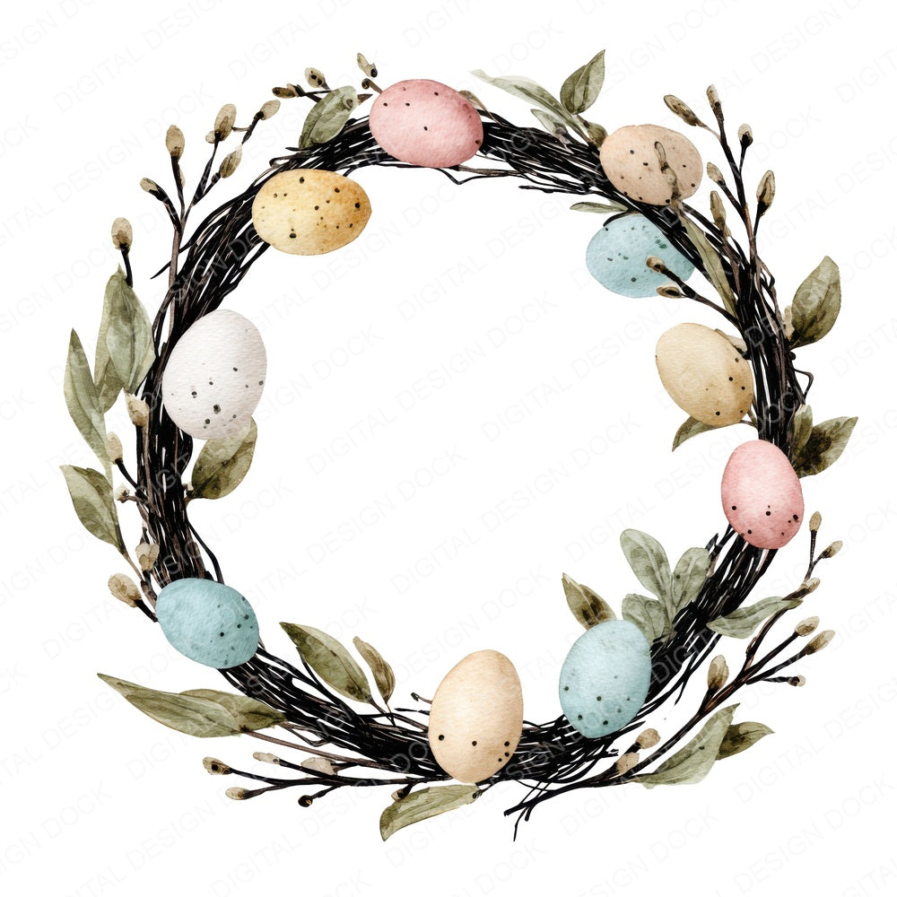 Easter Egg Wreath fussy cut sheet in US Letter format showing all 12 designs on one printable page