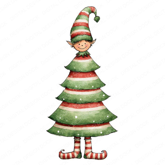 Elf Christmas Tree fussy cut sheet in US Letter format showing all 12 designs on one printable page