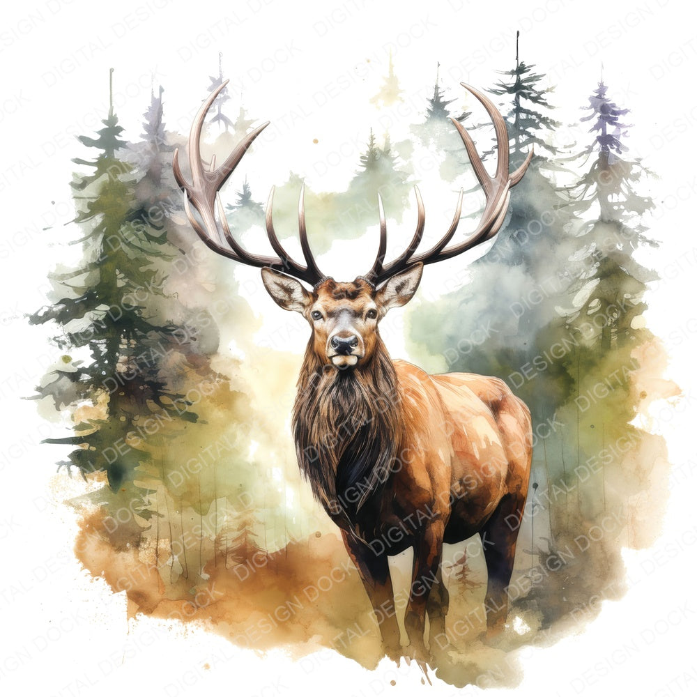 Elk in Misty Forests fussy cut sheet in US Letter format showing all 12 designs on one printable page