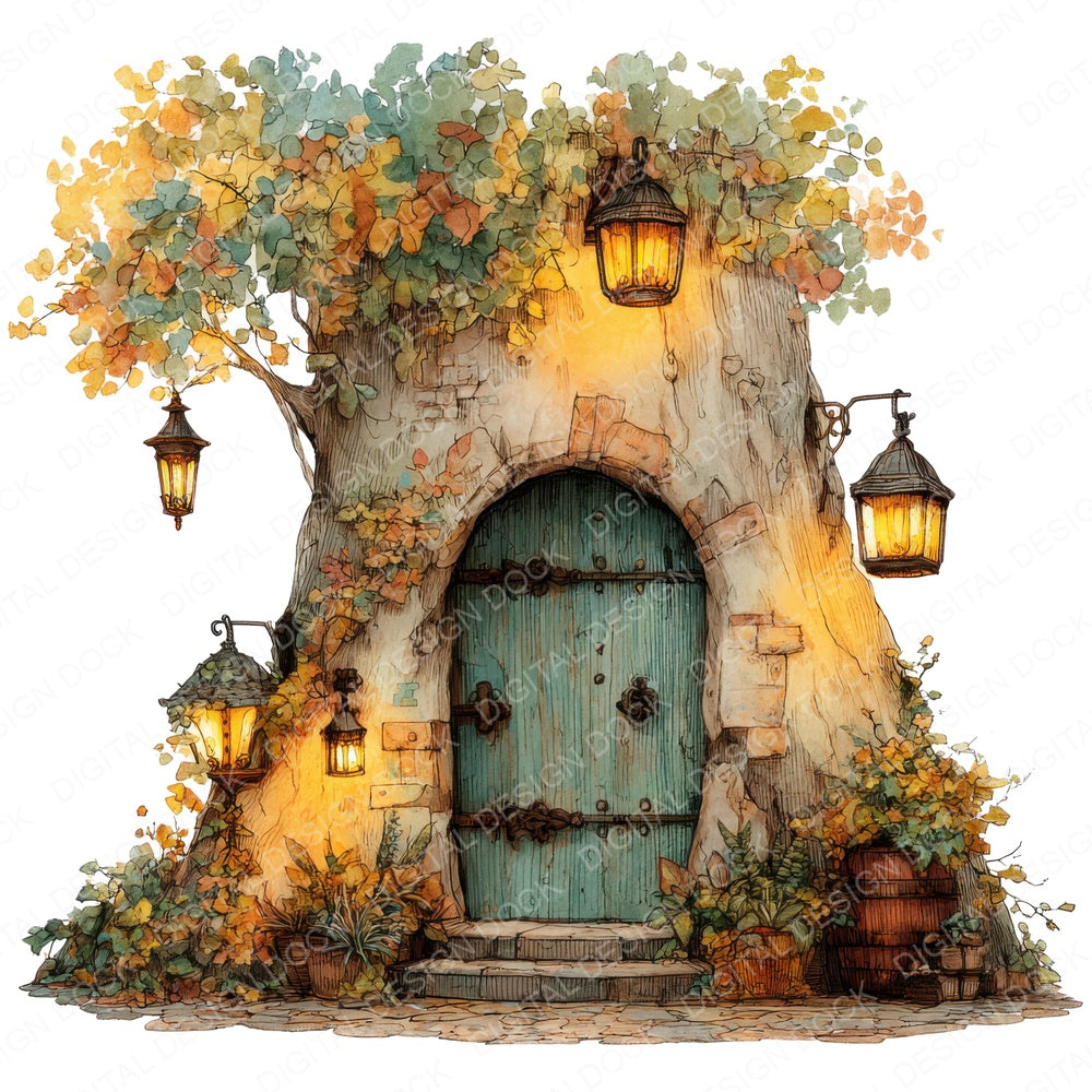 Enchanted Forest Door fussy cut sheet in US Letter format showing all 12 designs on one printable page