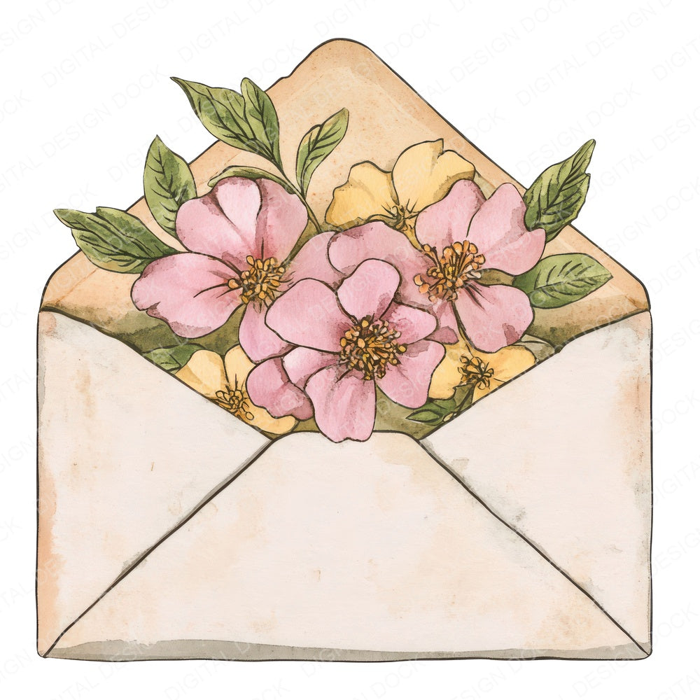 Envelope Stuffed with Flowers fussy cut sheet in US Letter format showing all 12 designs on one printable page