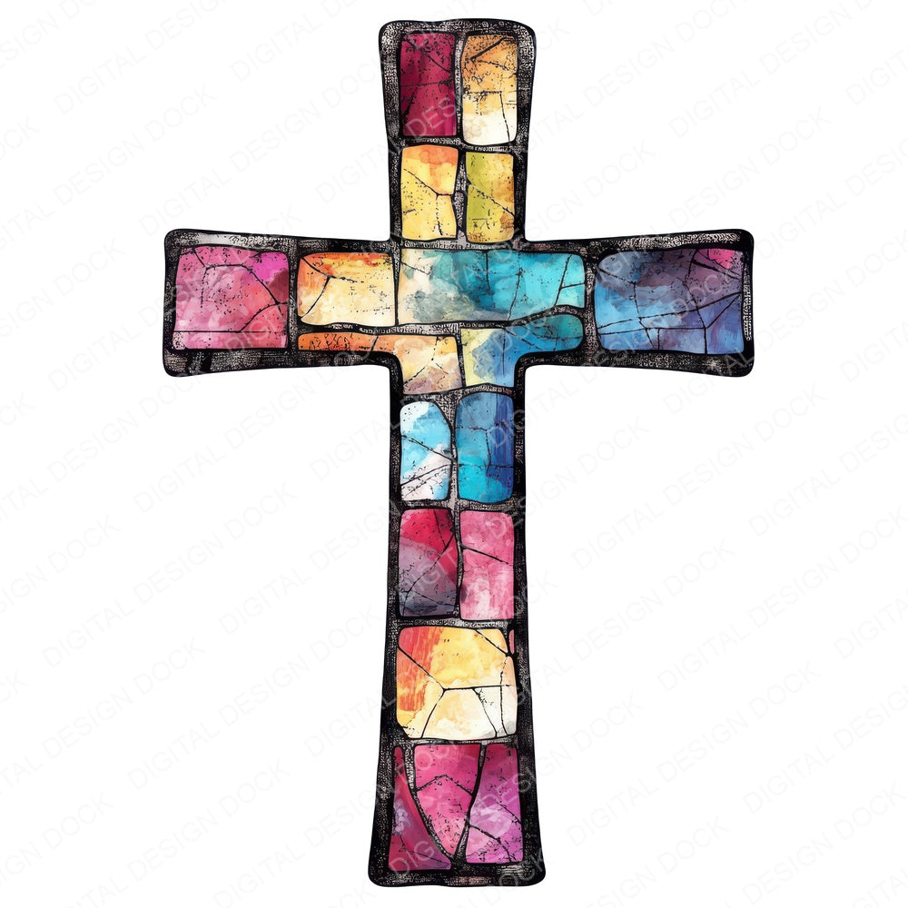 Expressive Christian Cross fussy cut sheet in US Letter format showing all 12 designs on one printable page