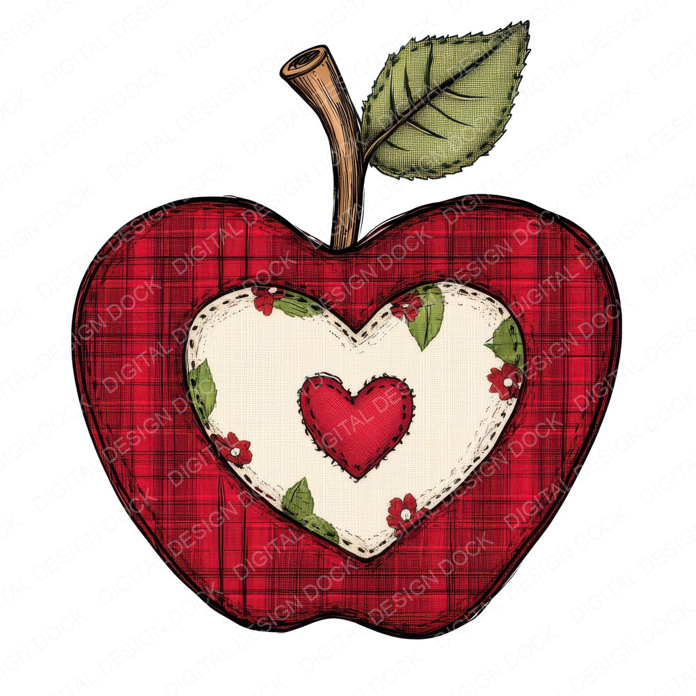 Fabric Apple with Heart fussy cut sheet in US Letter format showing all 12 designs on one printable page