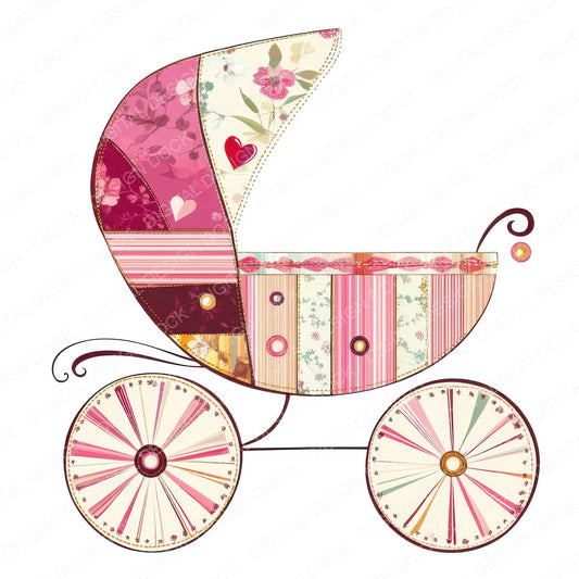 Fabric Baby Pram fussy cut sheet in US Letter format showing all 12 designs on one printable page