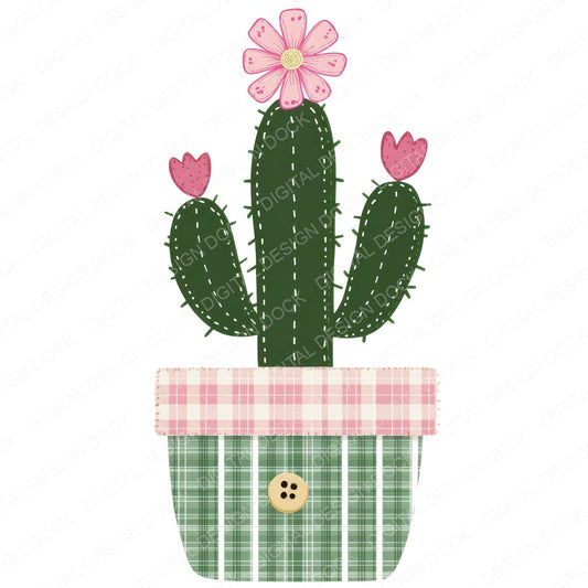 Fabric Cactus in Pot fussy cut sheet in US Letter format showing all 12 designs on one printable page