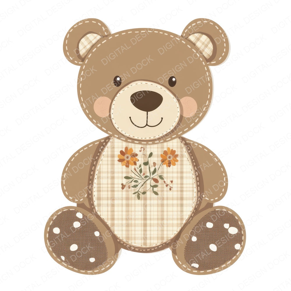 Fabric Decorative Stitched Baby Bear fussy cut sheet in US Letter format showing all 12 designs on one printable page
