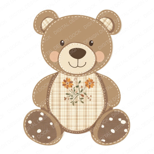 Fabric Decorative Stitched Baby Bear fussy cut sheet in US Letter format showing all 12 designs on one printable page