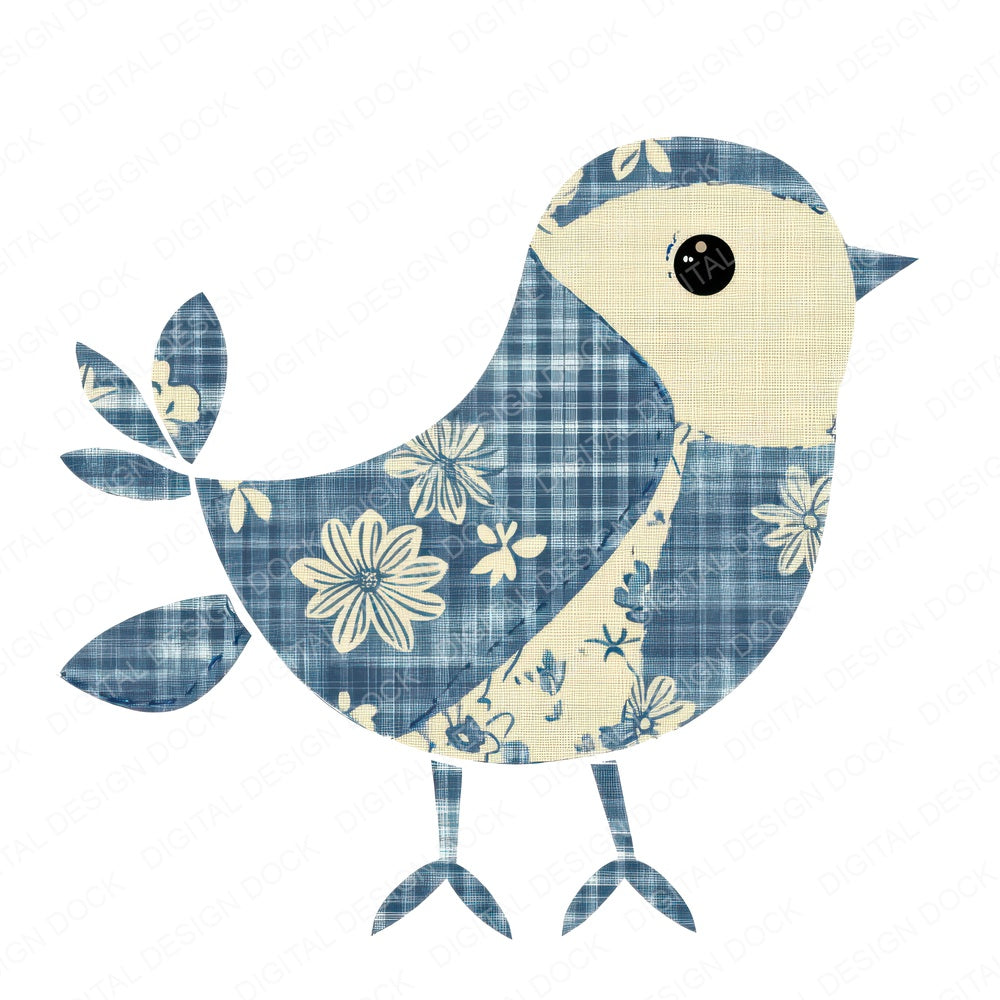 Fabric Dusty Blue Patch Bird fussy cut sheet in US Letter format showing all 12 designs on one printable page