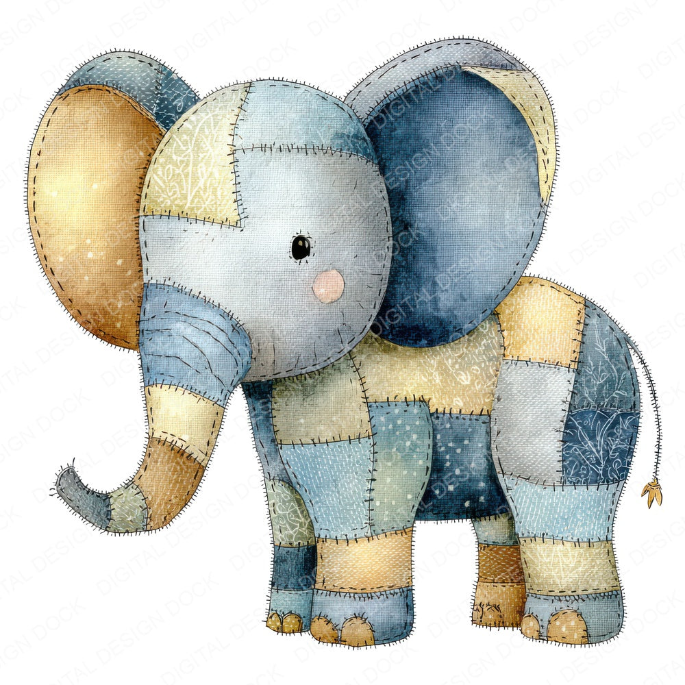 Fabric Elephant fussy cut sheet in US Letter format showing all 12 designs on one printable page