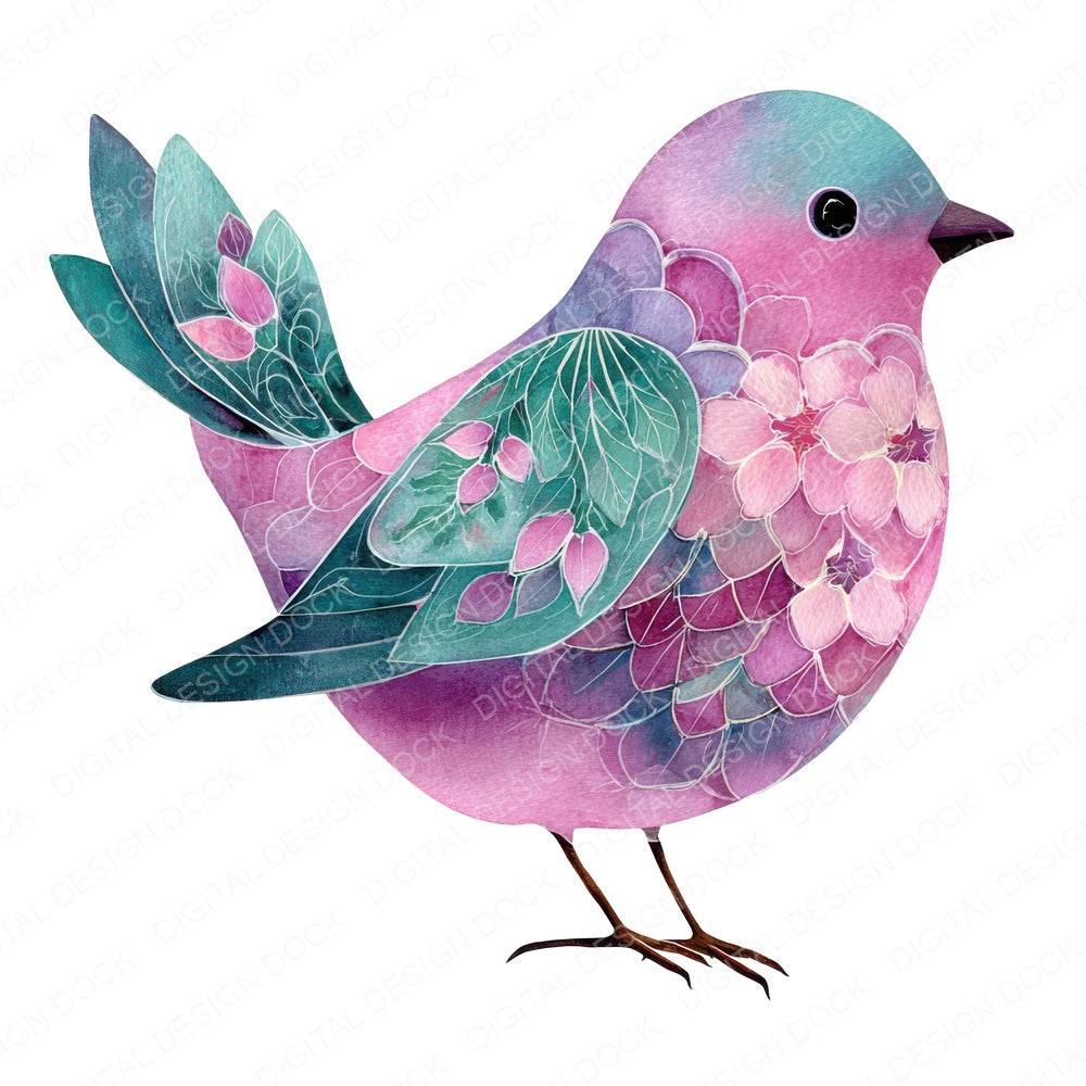 Fabric Floral Bird fussy cut sheet in US Letter format showing all 12 designs on one printable page