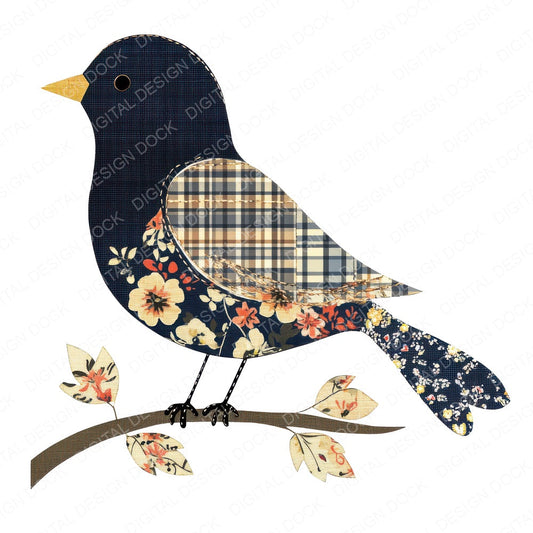 Fabric Floral Navy Songbird fussy cut sheet in US Letter format showing all 12 designs on one printable page