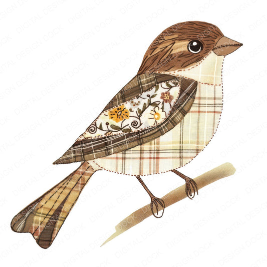 Fabric Floral Wing Sparrow fussy cut sheet in US Letter format showing all 12 designs on one printable page