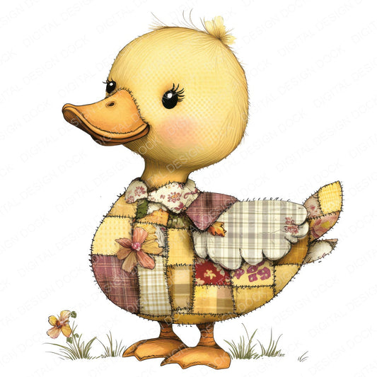 Fabric Gingham Duckling Patchwork fussy cut sheet in US Letter format showing all 12 designs on one printable page