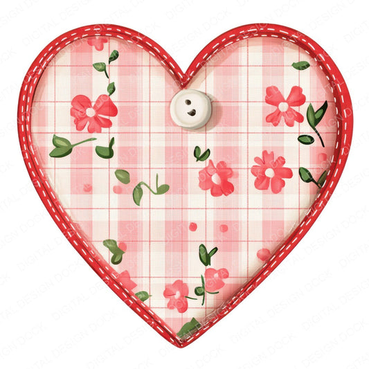 Fabric Heart with Button fussy cut sheet in US Letter format showing all 12 designs on one printable page