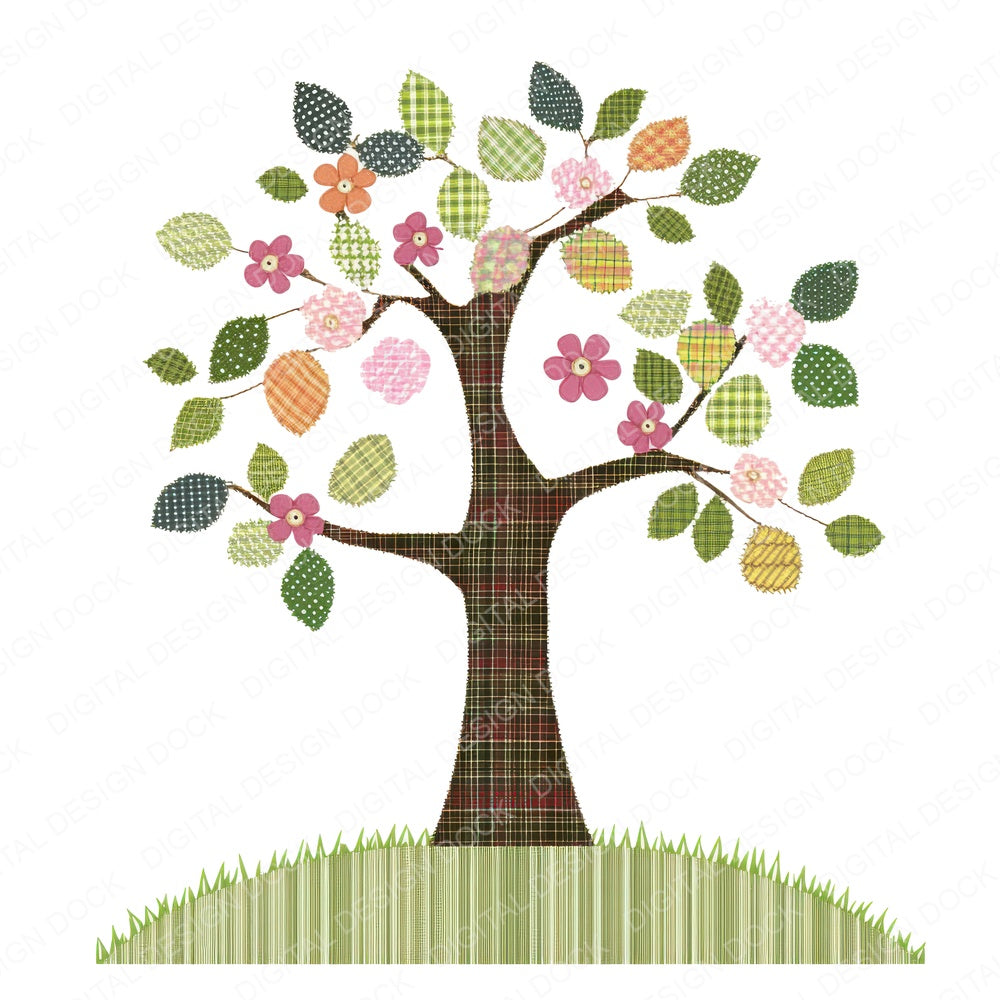 Fabric Patch Tree fussy cut sheet in US Letter format showing all 12 designs on one printable page