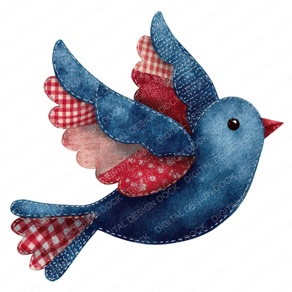 Fabric Patchwork Bird A fussy cut sheet in US Letter format showing all 12 designs on one printable page