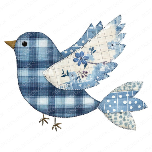 Fabric Patchwork Flying Bluebird fussy cut sheet in US Letter format showing all 12 designs on one printable page