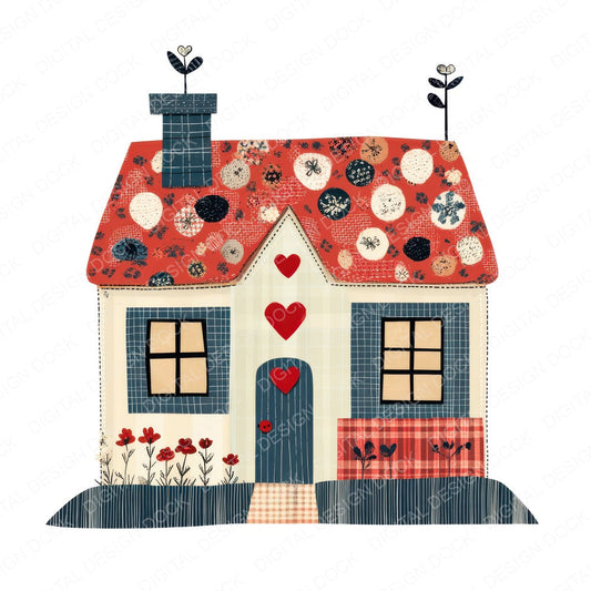 Fabric Patchwork House fussy cut sheet in US Letter format showing all 12 designs on one printable page
