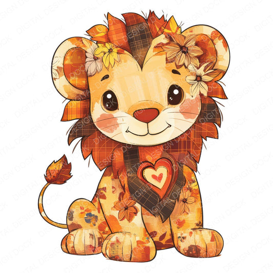 Fabric Patchwork Lion Cub fussy cut sheet in US Letter format showing all 12 designs on one printable page