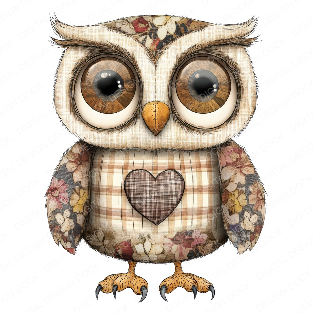 Fabric Patchwork Owl Gingham Wings fussy cut sheet in US Letter format showing all 12 designs on one printable page