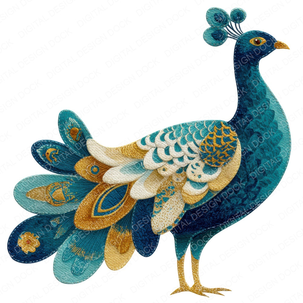 Fabric Patchwork Peacock fussy cut sheet in US Letter format showing all 12 designs on one printable page