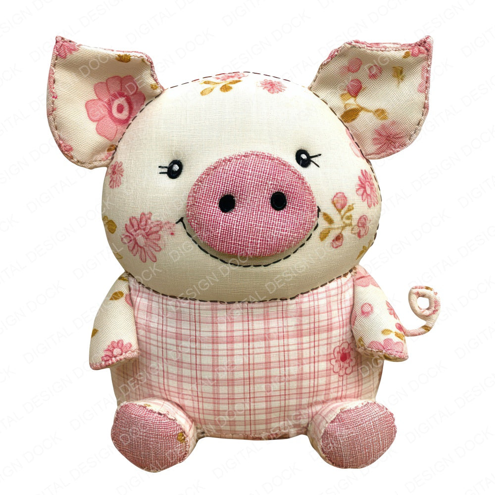 Fabric Patchwork Piglet Pastels fussy cut sheet in US Letter format showing all 12 designs on one printable page