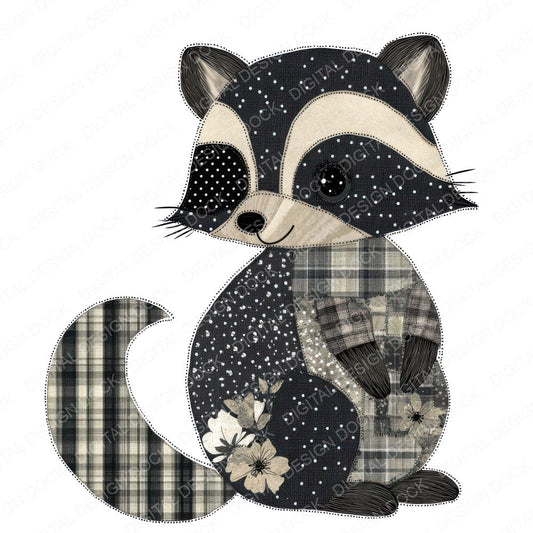 Fabric Patchwork Raccoon with Mask Clipart Set (DDD005251)