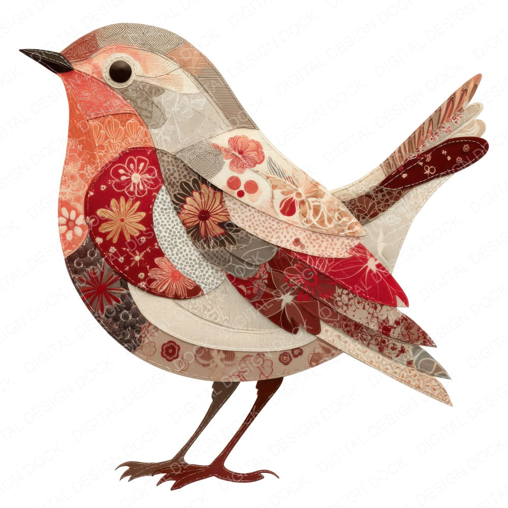 Fabric Patchwork Robin fussy cut sheet in US Letter format showing all 12 designs on one printable page