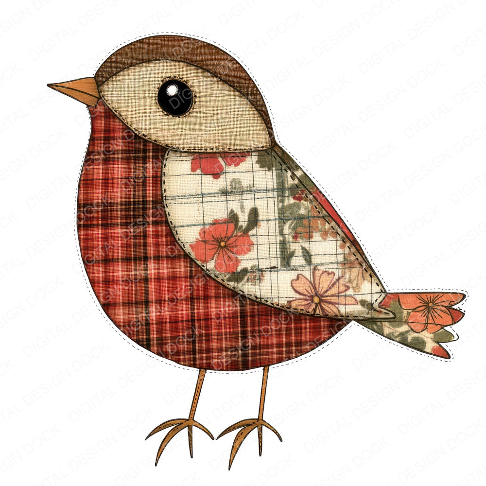 Fabric Robin in Checkered Fabric fussy cut sheet in US Letter format showing all 12 designs on one printable page