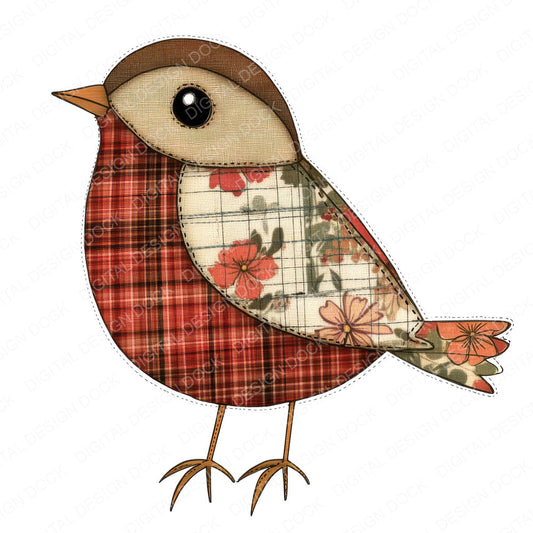 Fabric Robin in Checkered Fabric fussy cut sheet in US Letter format showing all 12 designs on one printable page
