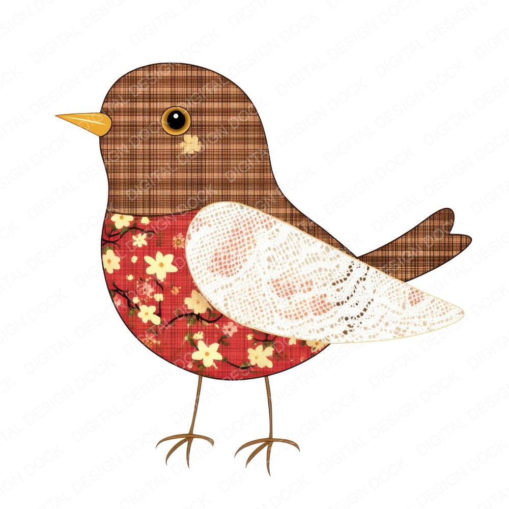 Fabric Robin with Lace Wing fussy cut sheet in US Letter format showing all 12 designs on one printable page