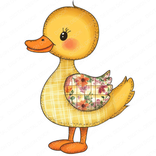 Fabric Standing Patchwork Duckling fussy cut sheet in US Letter format showing all 12 designs on one printable page