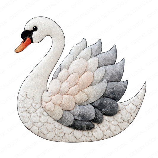 Fabric Swan Bird fussy cut sheet in US Letter format showing all 12 designs on one printable page