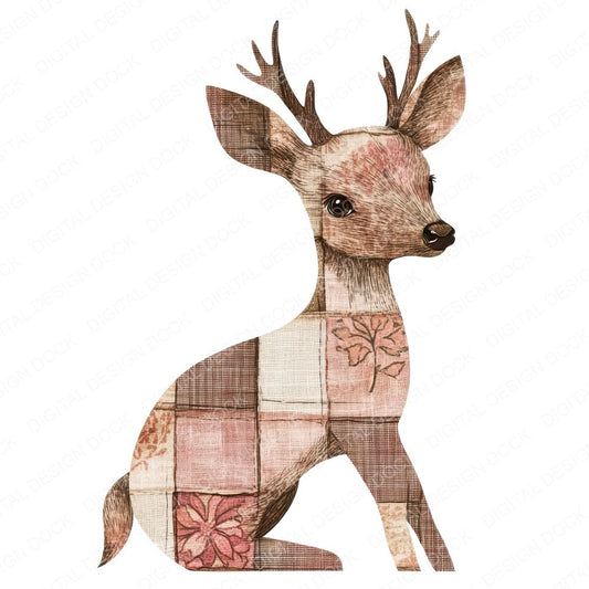 Fabric Tartan Patch Deer Fawn Clipart Set (DDD005284)