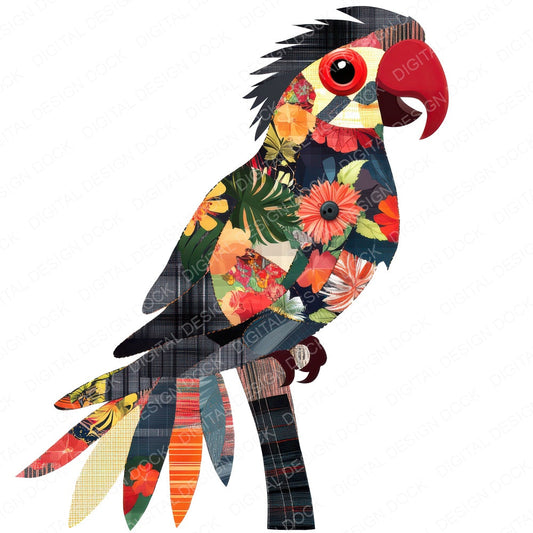 Fabric Tropical Button Parrot fussy cut sheet in US Letter format showing all 12 designs on one printable page