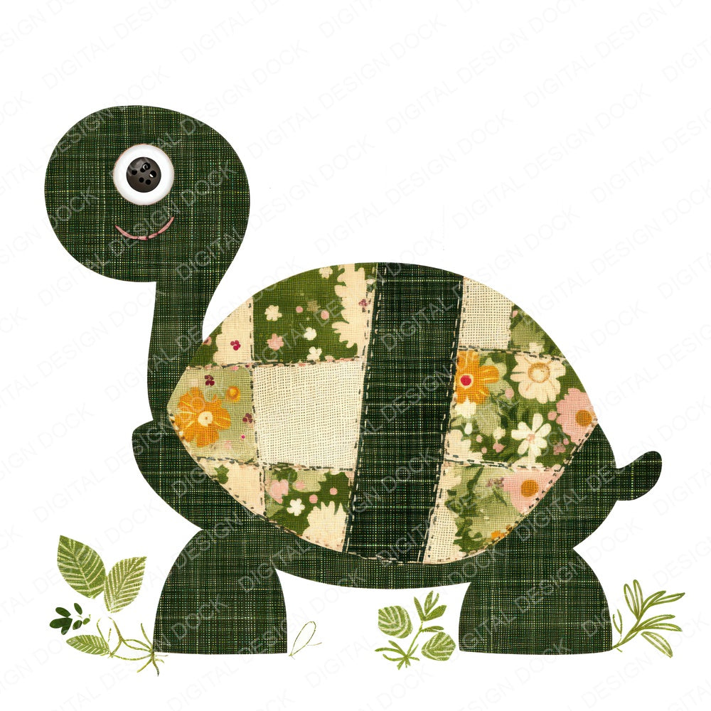 Fabric Turtle Patch fussy cut sheet in US Letter format showing all 12 designs on one printable page