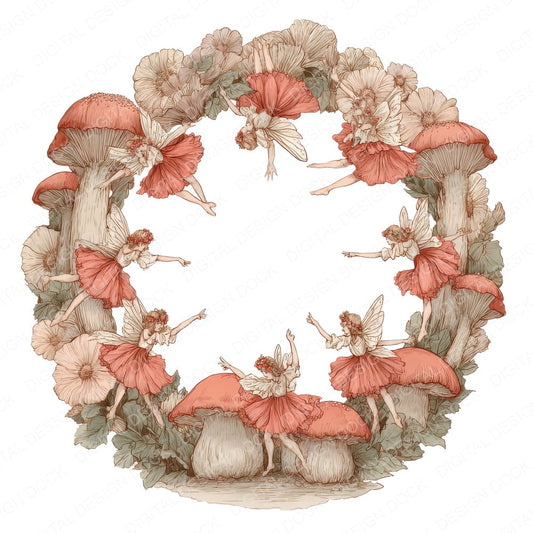 Fairies Toadstool Ring fussy cut sheet in US Letter format showing all 12 designs on one printable page