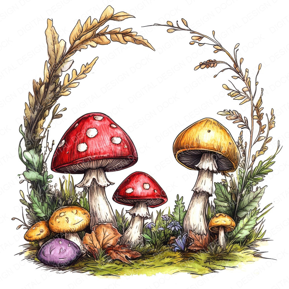 Fairy Mushroom Ring fussy cut sheet in US Letter format showing all 12 designs on one printable page