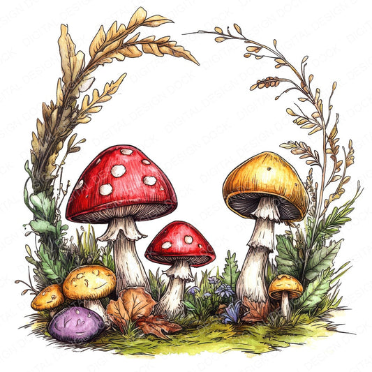 Fairy Mushroom Ring fussy cut sheet in US Letter format showing all 12 designs on one printable page
